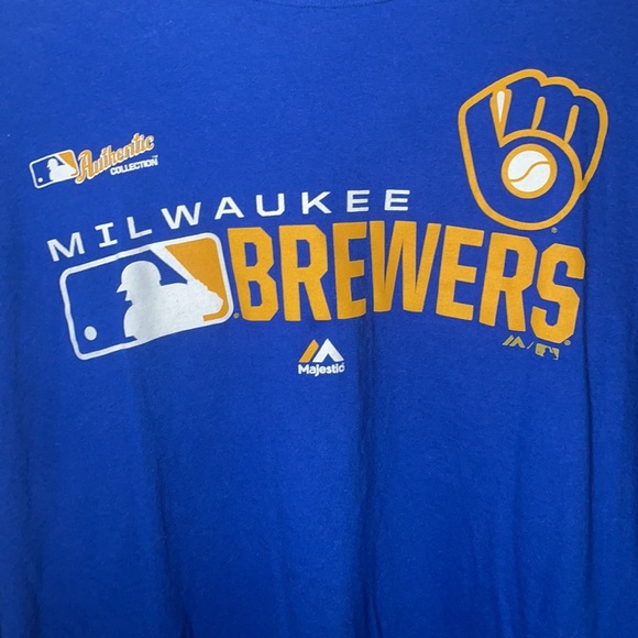 Majestic Authentic MLB Men's Milwaukee Brewers Blue Long Sleeve Shirt Size Large - Picture 2 of 5
